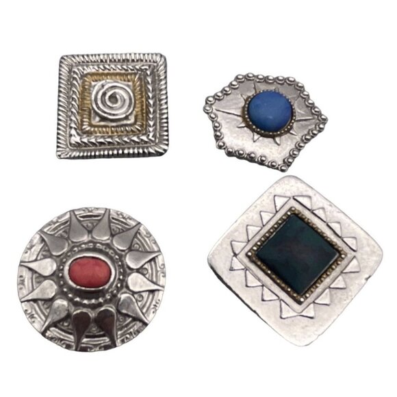 Set of Four Button Covers Engraved Silver Tone - Picture 1 of 5